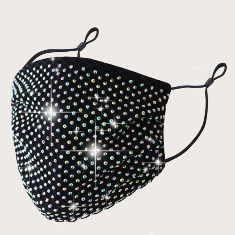 BLACK RHINESTONE FACE MASK - Picture 1 of 4